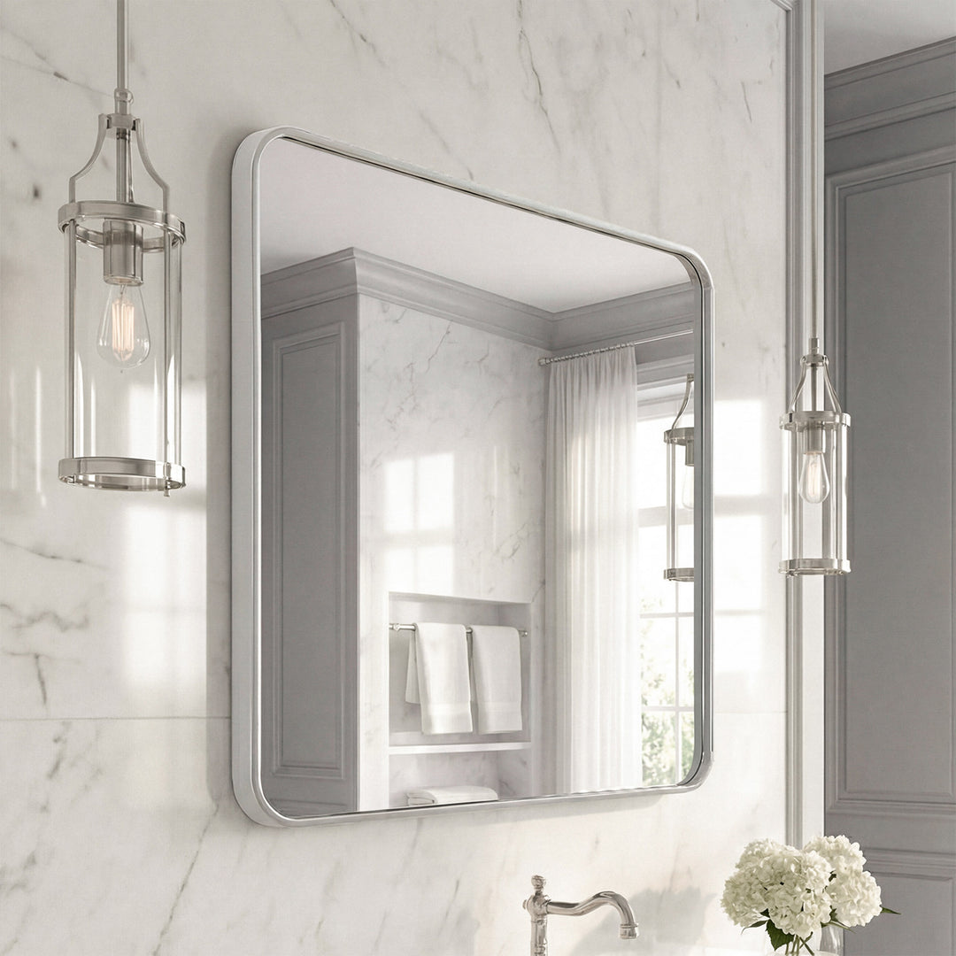 Contour Metal Square Mirror 30X30 In Silver Silver Finish - DECOR by Joshua Marshal