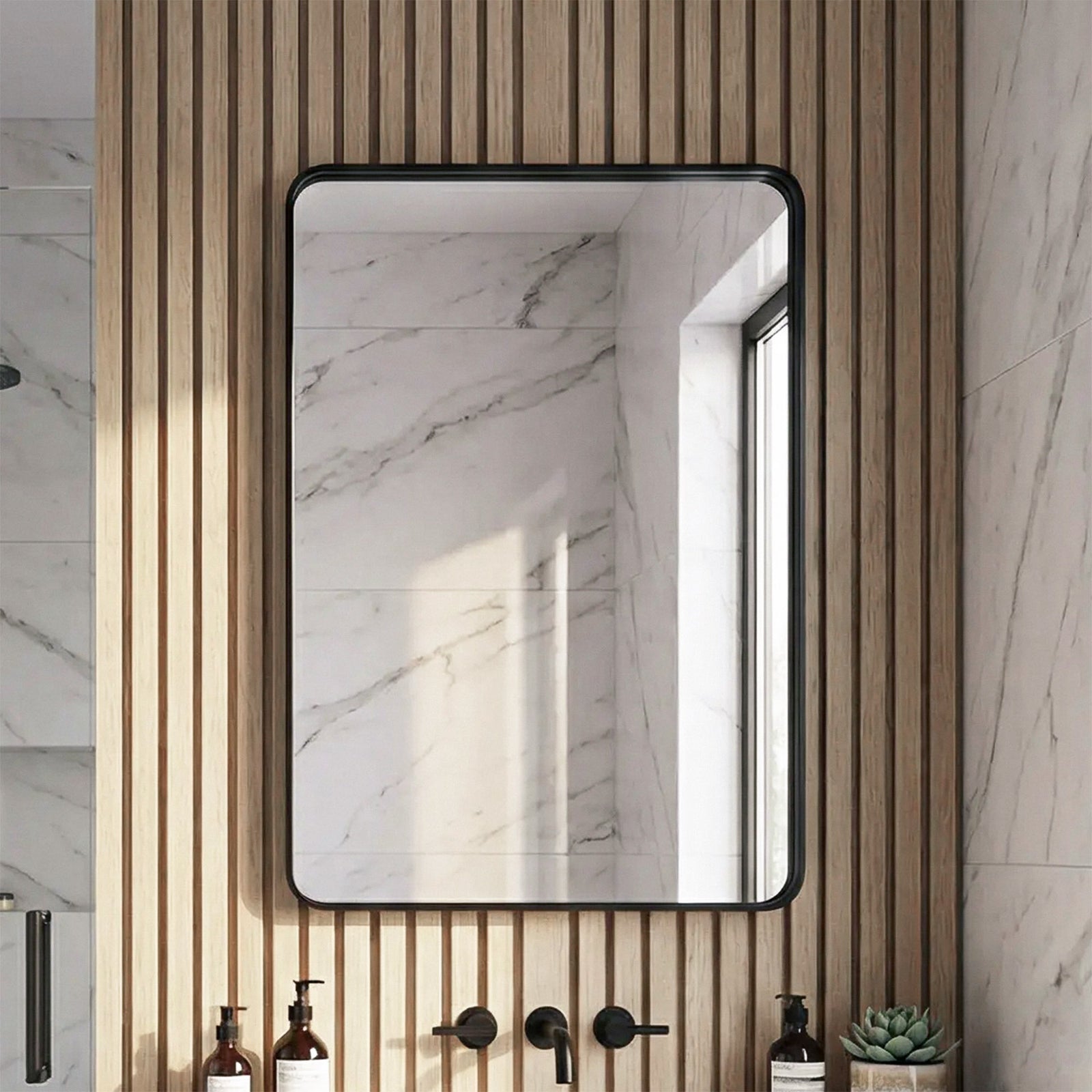 Contour Metal Rectangle Mirror 30X36 In Black Black Finish - DECOR by Joshua Marshal