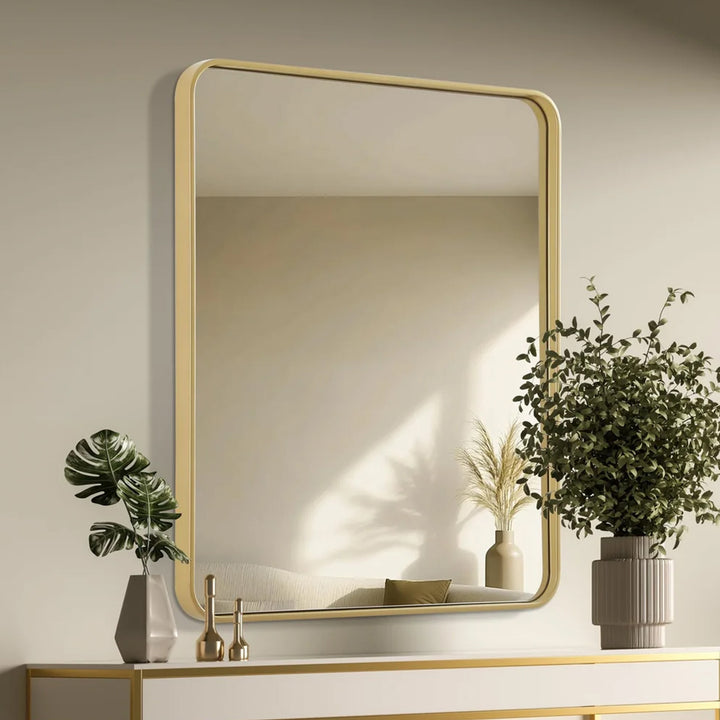 Contour Metal Rectangle Mirror 30X36 In Brass Brass Finish - DECOR by Joshua Marshal