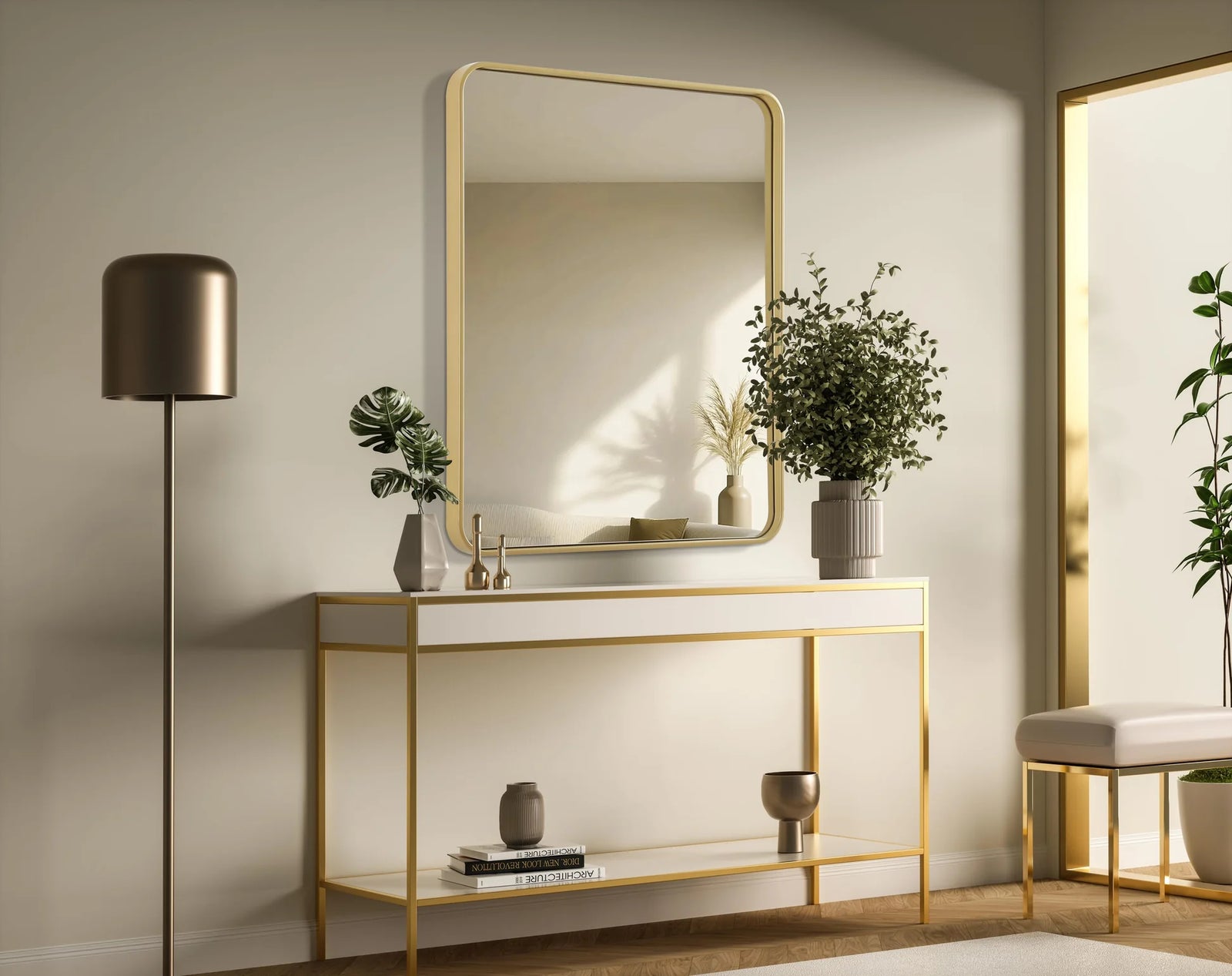 Contour Metal Rectangle Mirror 30X36 In Brass - View 2 - Joshua Marshal