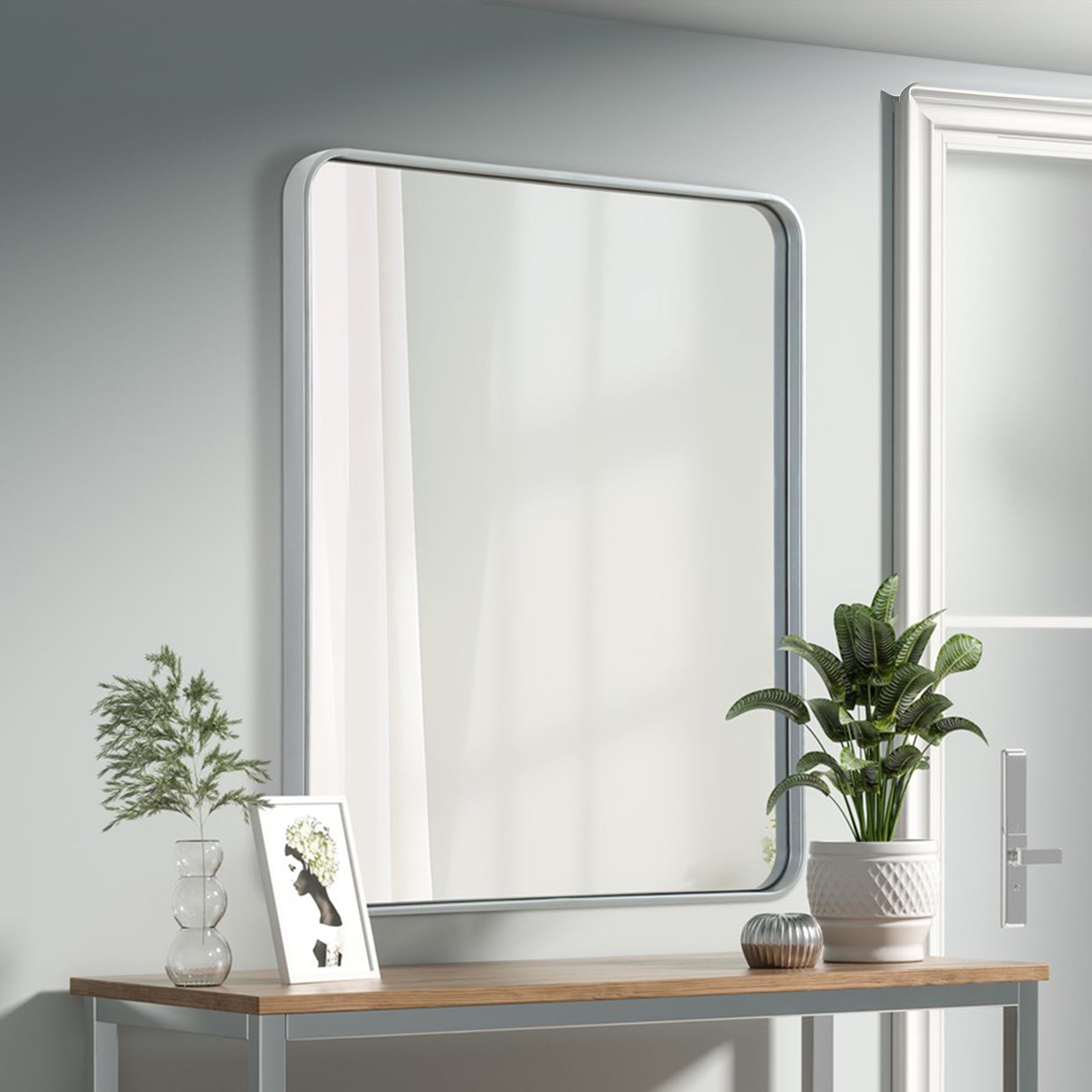 Contour Metal Rectangle Mirror 30X36 In Silver Silver Finish - DECOR by Joshua Marshal