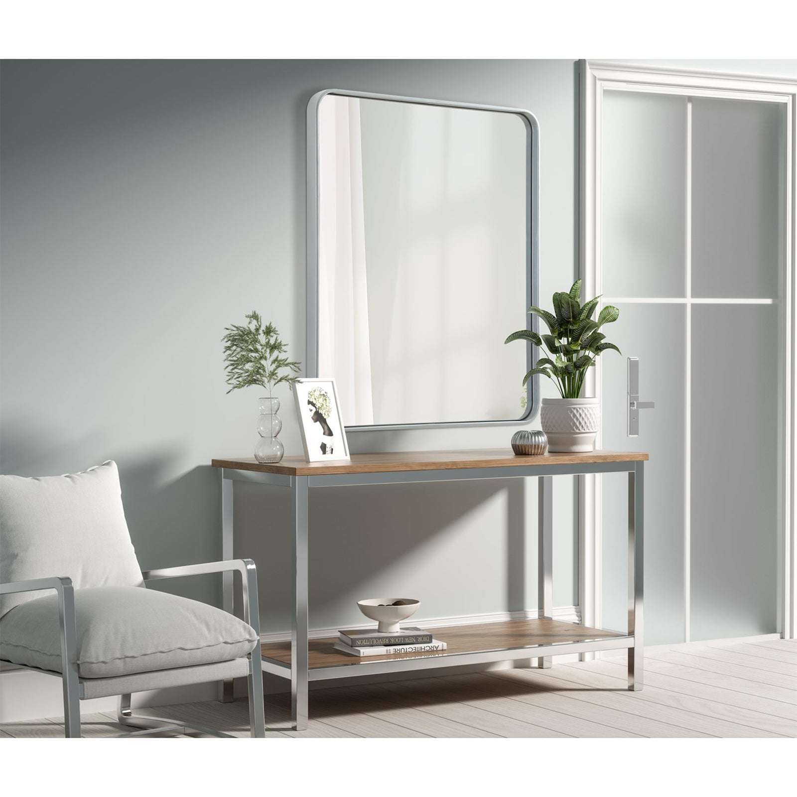 Contour Metal Rectangle Mirror 30X36 In Silver - View 2 - Joshua Marshal
