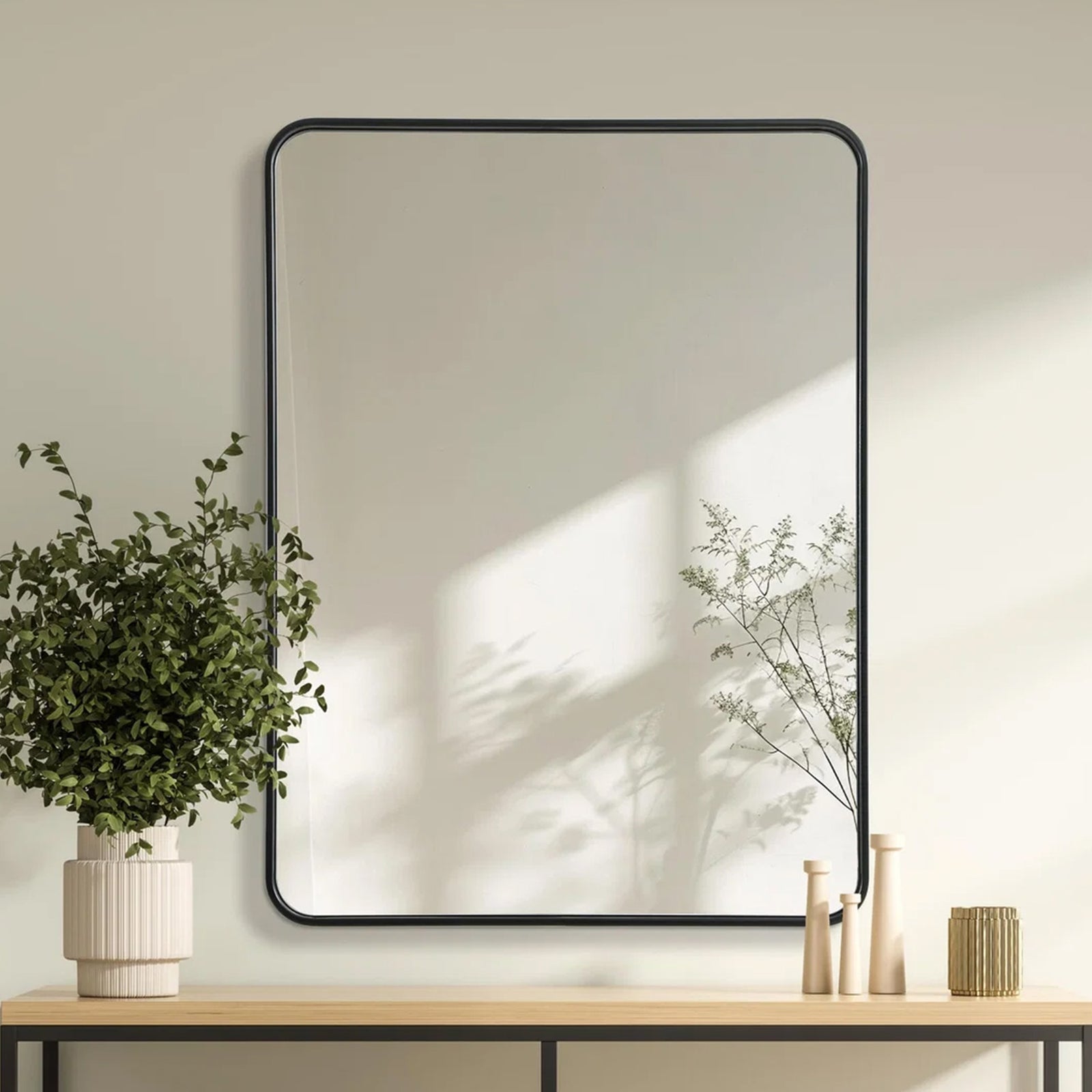 Contour Metal Rectangle Mirror 30X40 In Black Black Finish - DECOR by Joshua Marshal