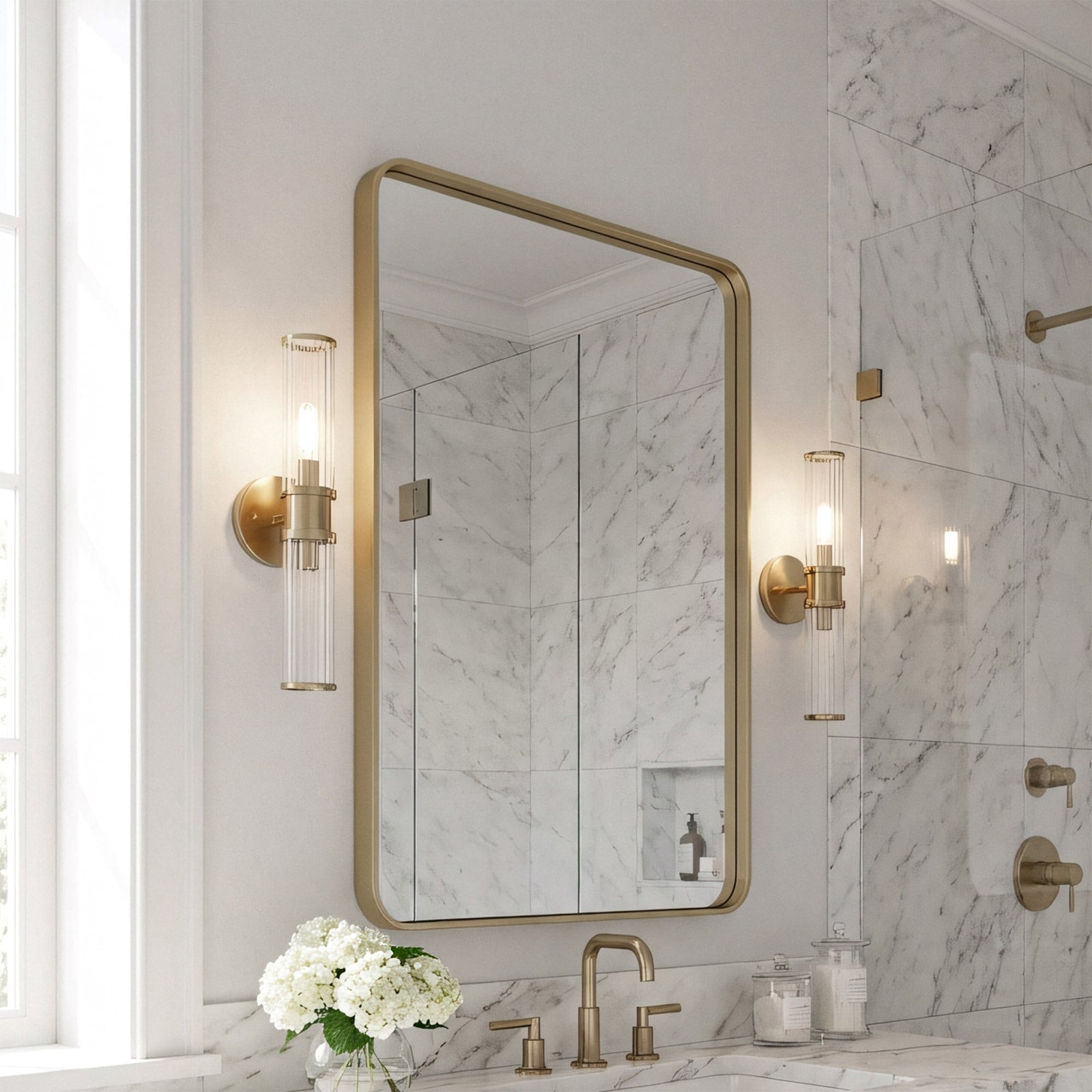 Contour Metal Rectangle Mirror 30X40 In Brass Brass Finish - DECOR by Joshua Marshal