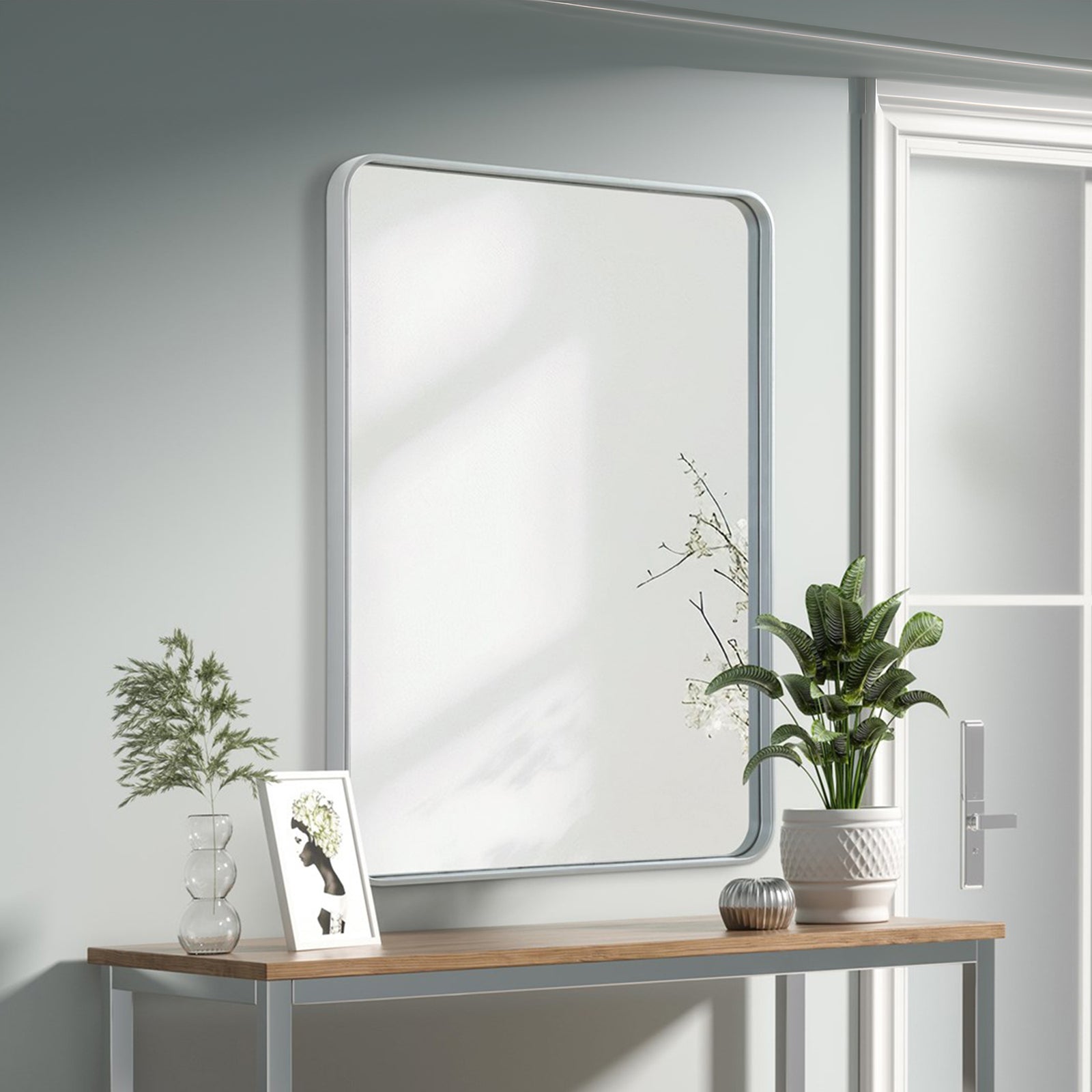 Contour Metal Rectangle Mirror 30X40 In Silver Silver Finish - DECOR by Joshua Marshal