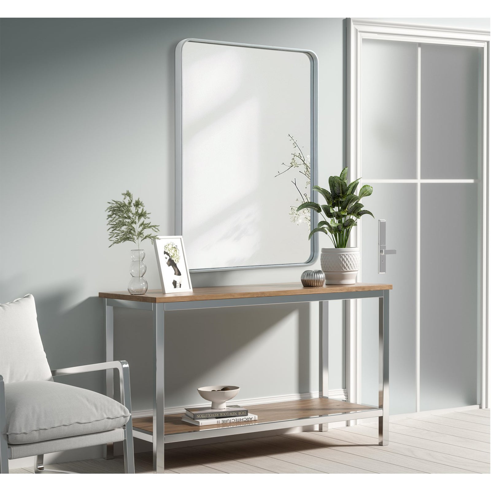 Contour Metal Rectangle Mirror 30X40 In Silver - View 2 - Joshua Marshal
