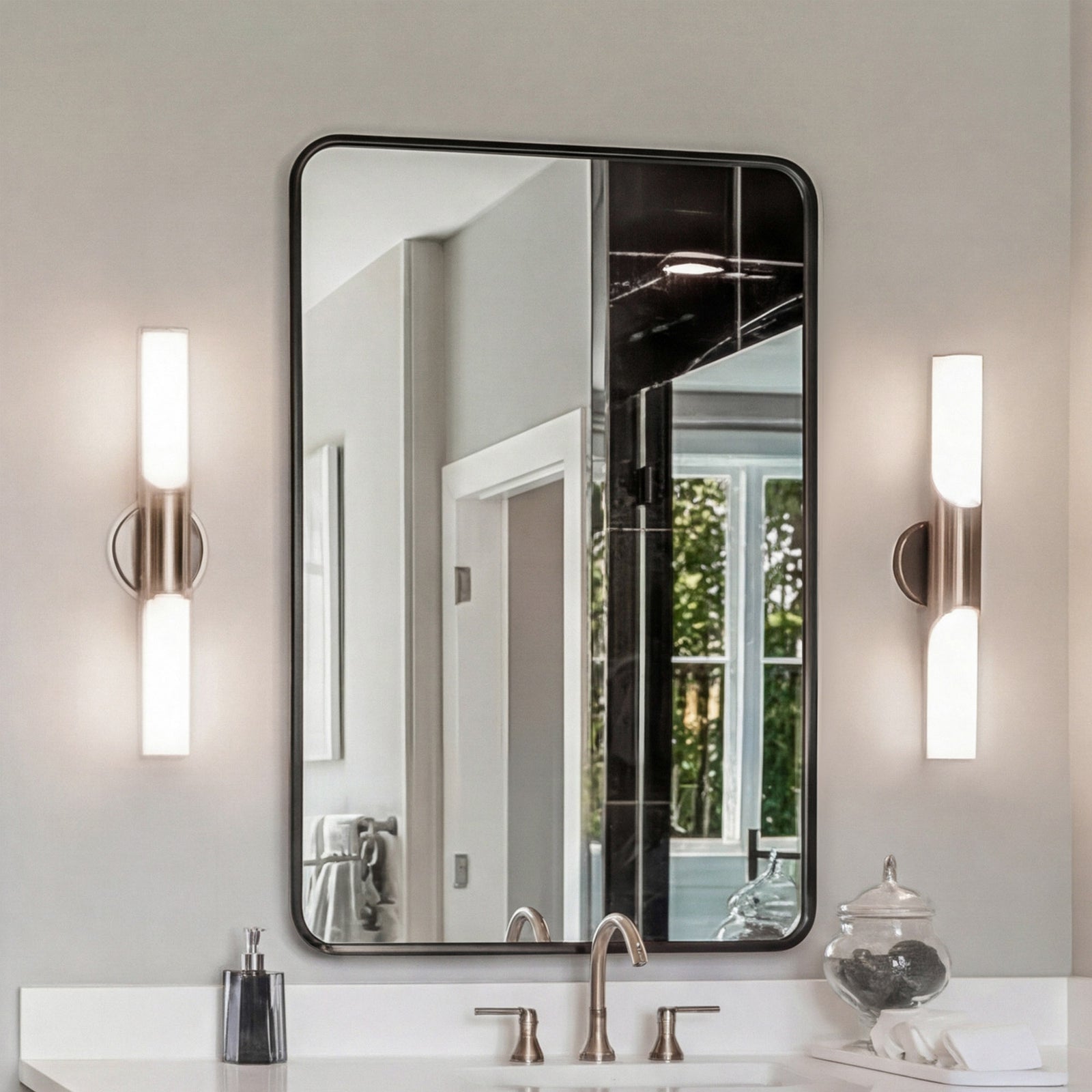 Contour Metal Rectangle Mirror 30X48 In Black Black Finish - DECOR by Joshua Marshal
