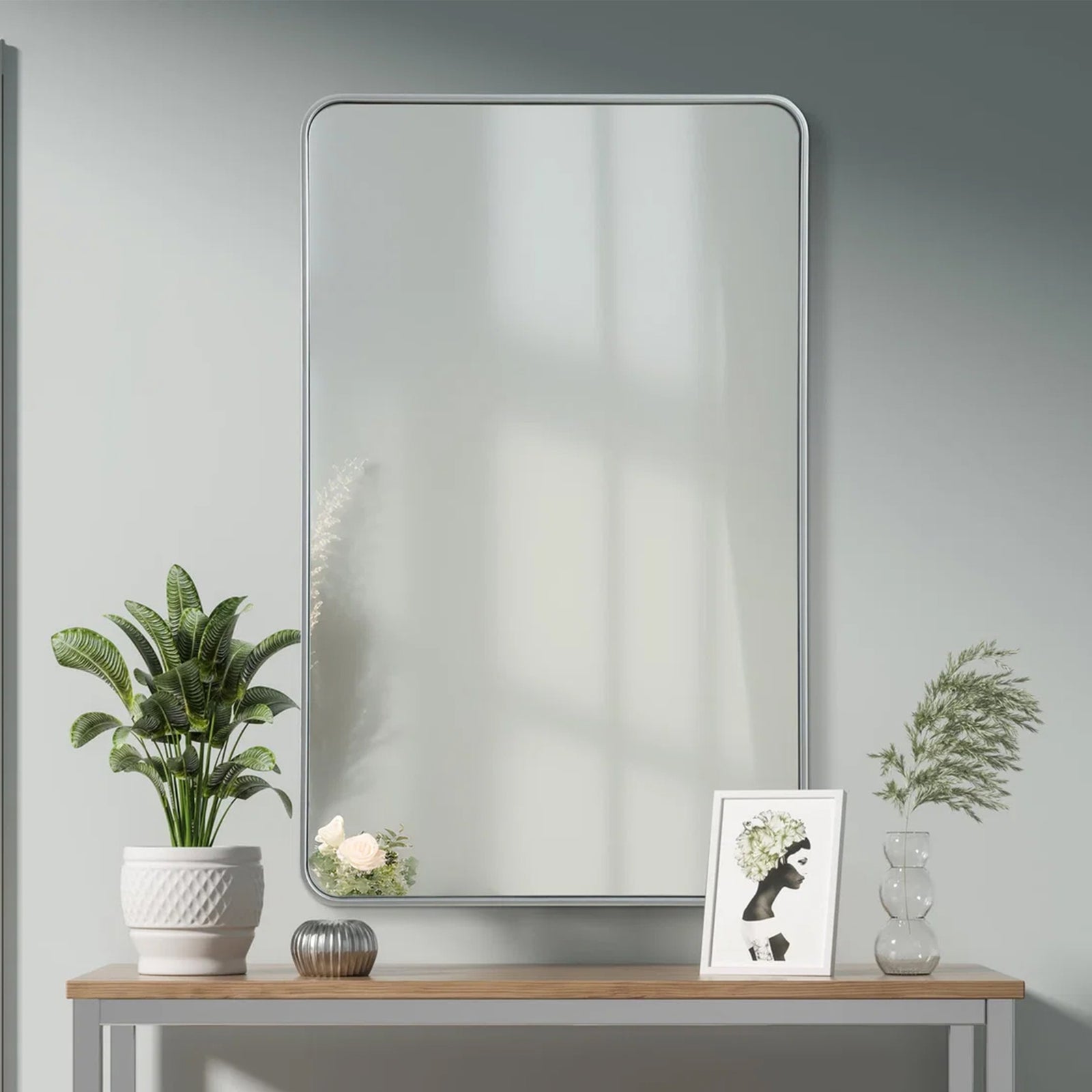 Contour Metal Rectangle Mirror 30X48 In Silver Silver Finish - DECOR by Joshua Marshal
