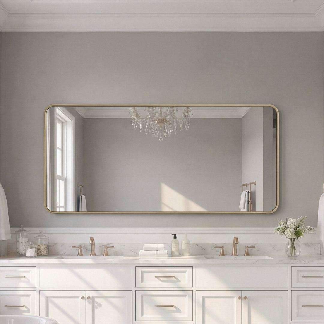 Contour Metal Rectangle Mirror 30X60 In Brass Brass Finish - DECOR by Joshua Marshal