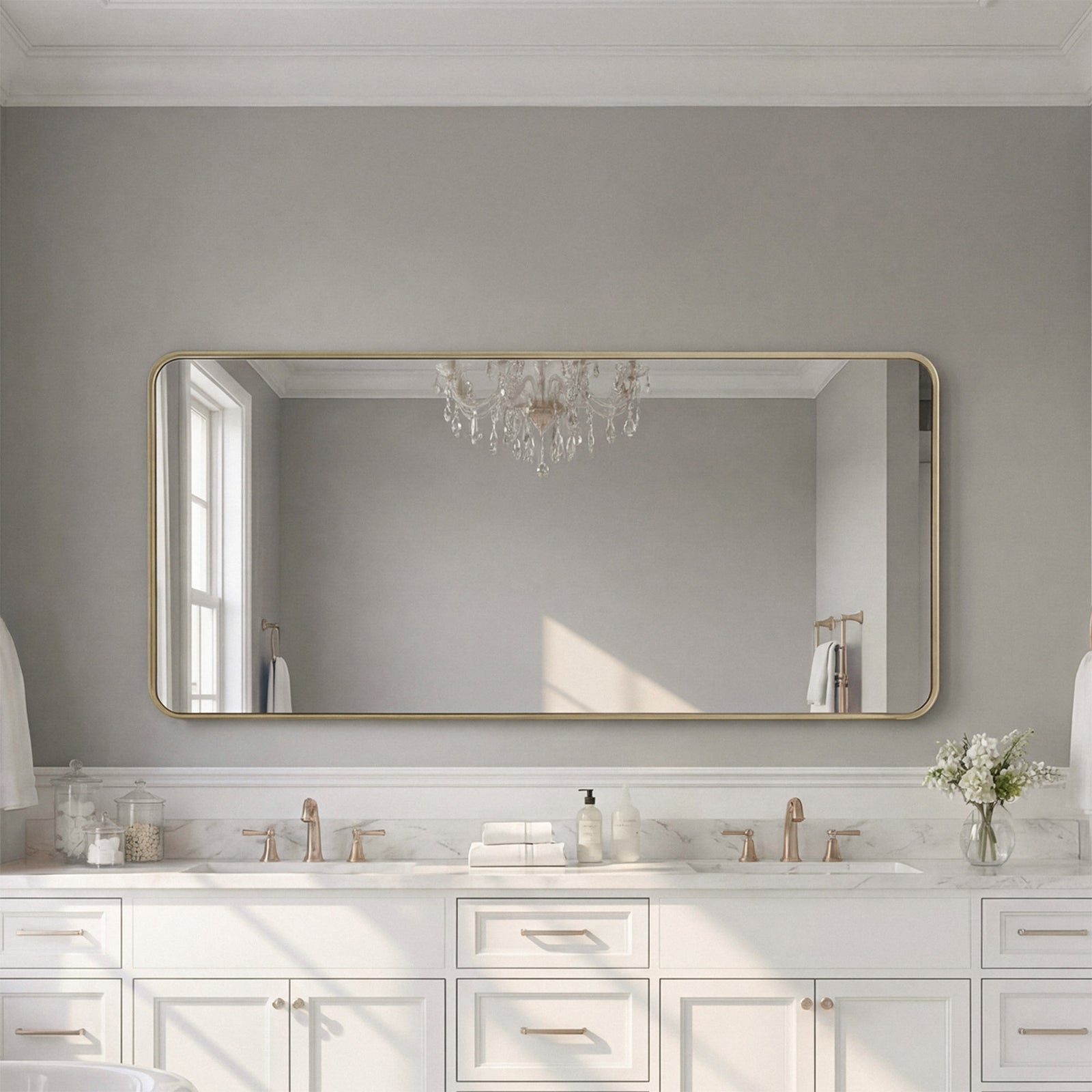 Contour Metal Rectangle Mirror 30X60 In Brass Brass Finish - DECOR by Joshua Marshal