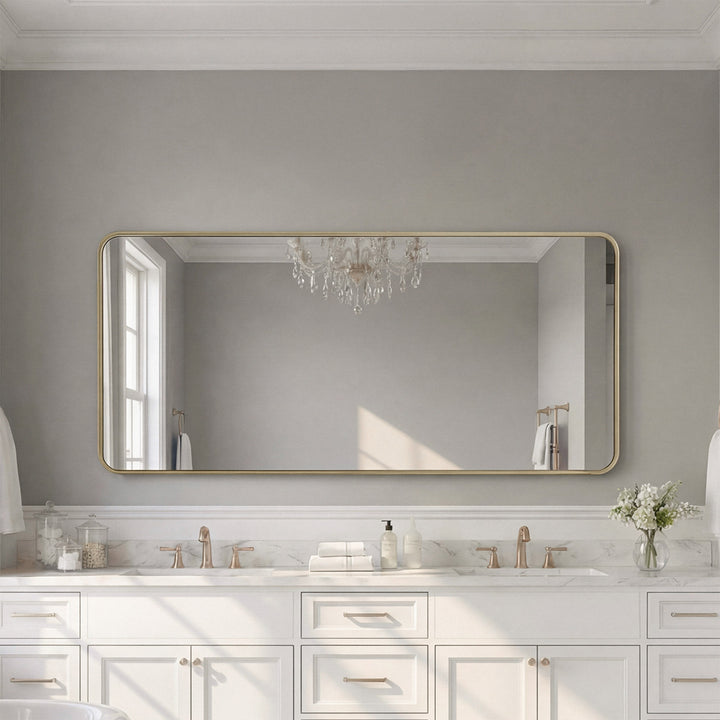 Contour Metal Rectangle Mirror 30X60 In Brass Brass Finish - DECOR by Joshua Marshal