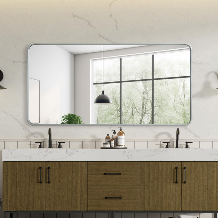 Contour Metal Rectangle Mirror 30X60 In Silver Silver Finish - DECOR by Joshua Marshal