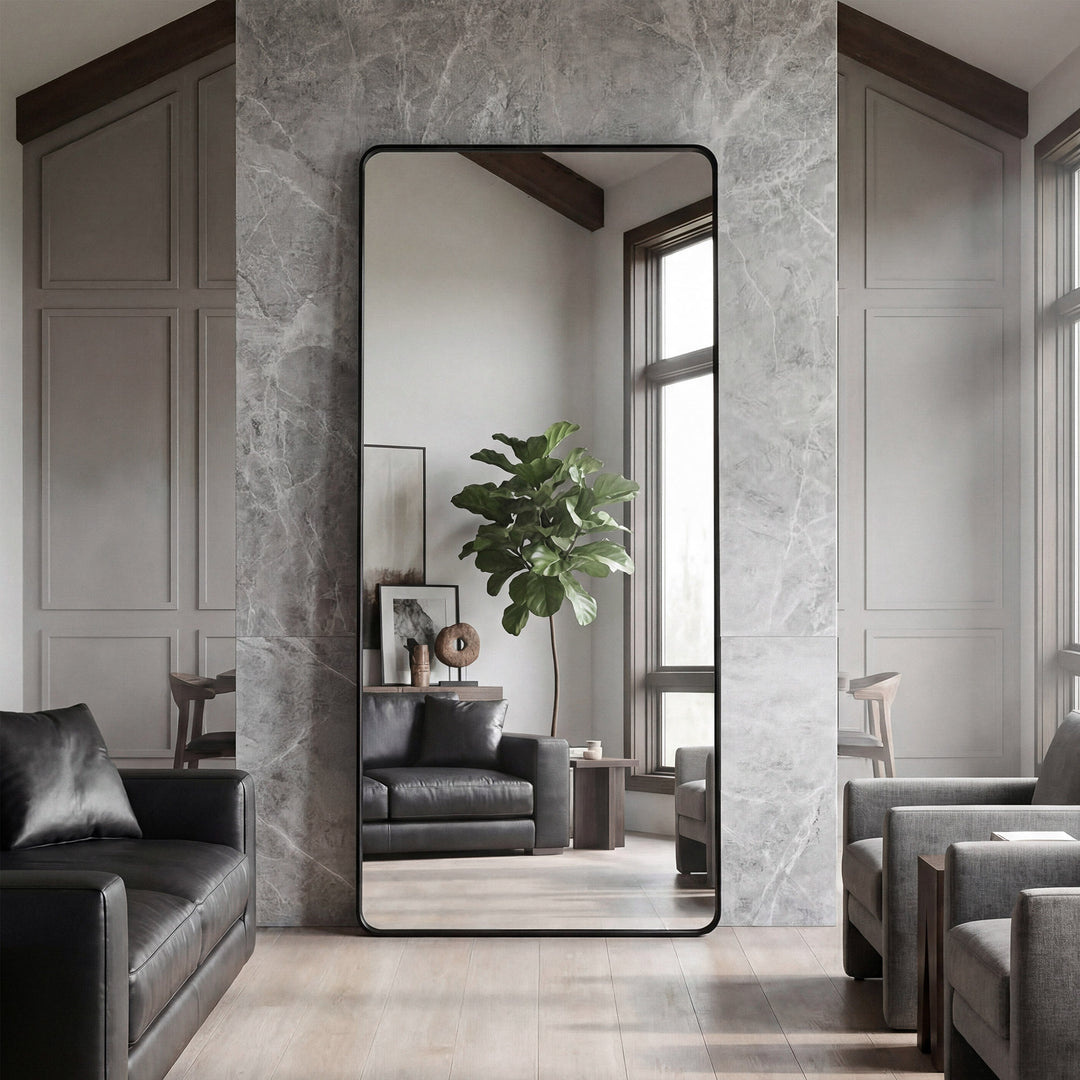 Contour Metal Rectangle Mirror 32X72 In Black Black Finish - DECOR by Joshua Marshal