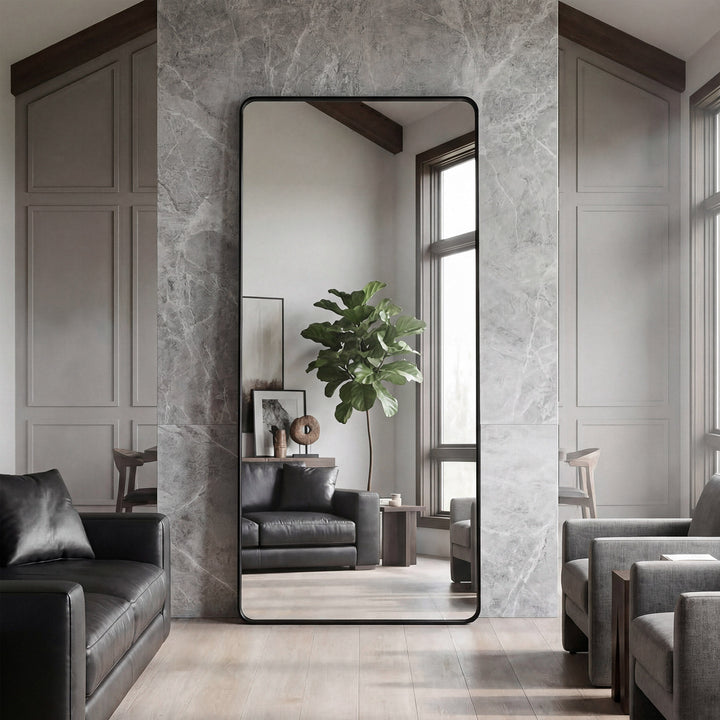 Contour Metal Rectangle Mirror 32X72 In Black Black Finish - DECOR by Joshua Marshal