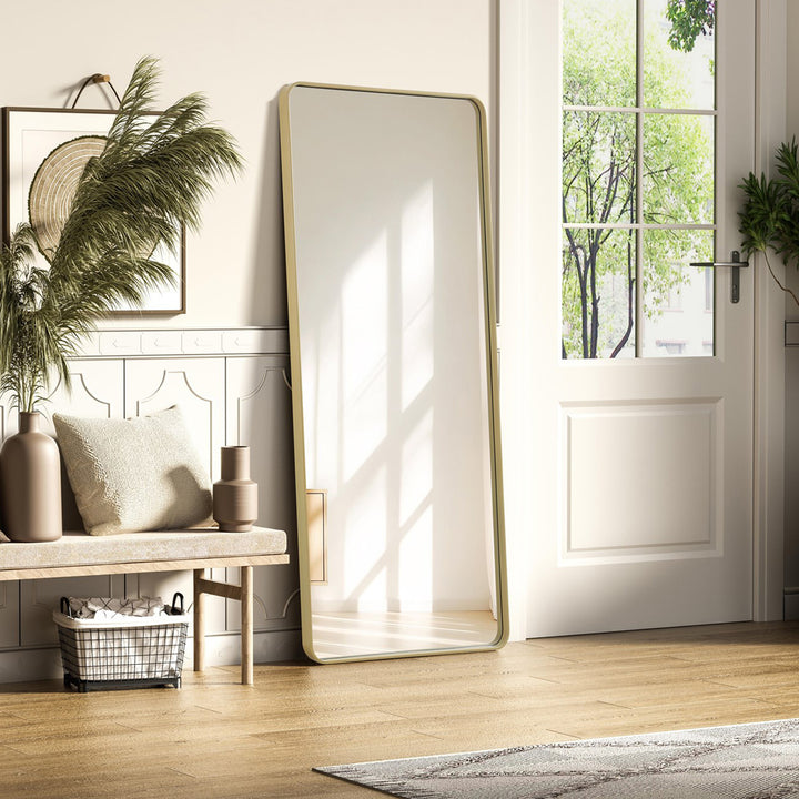 Contour Metal Rectangle Mirror 32X72 In Brass Brass Finish - DECOR by Joshua Marshal