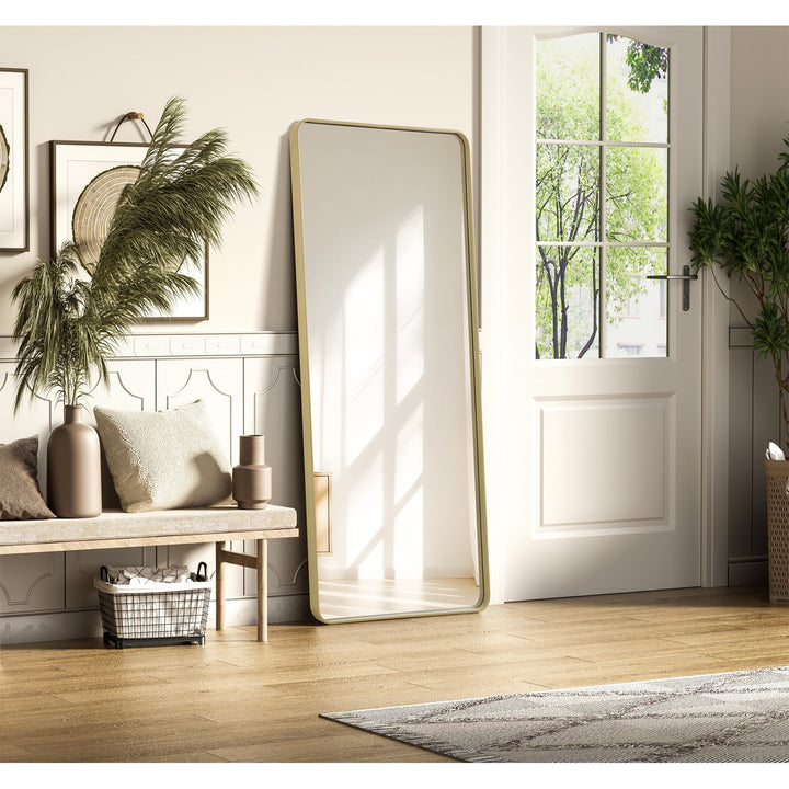 Contour Metal Rectangle Mirror 32X72 In Brass - View 2 - Joshua Marshal