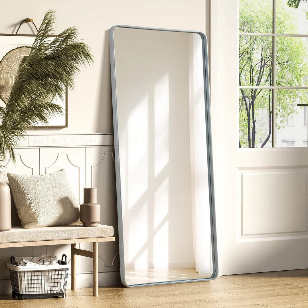 Contour Metal Rectangle Mirror 32X72 In Silver Silver Finish - DECOR by Joshua Marshal