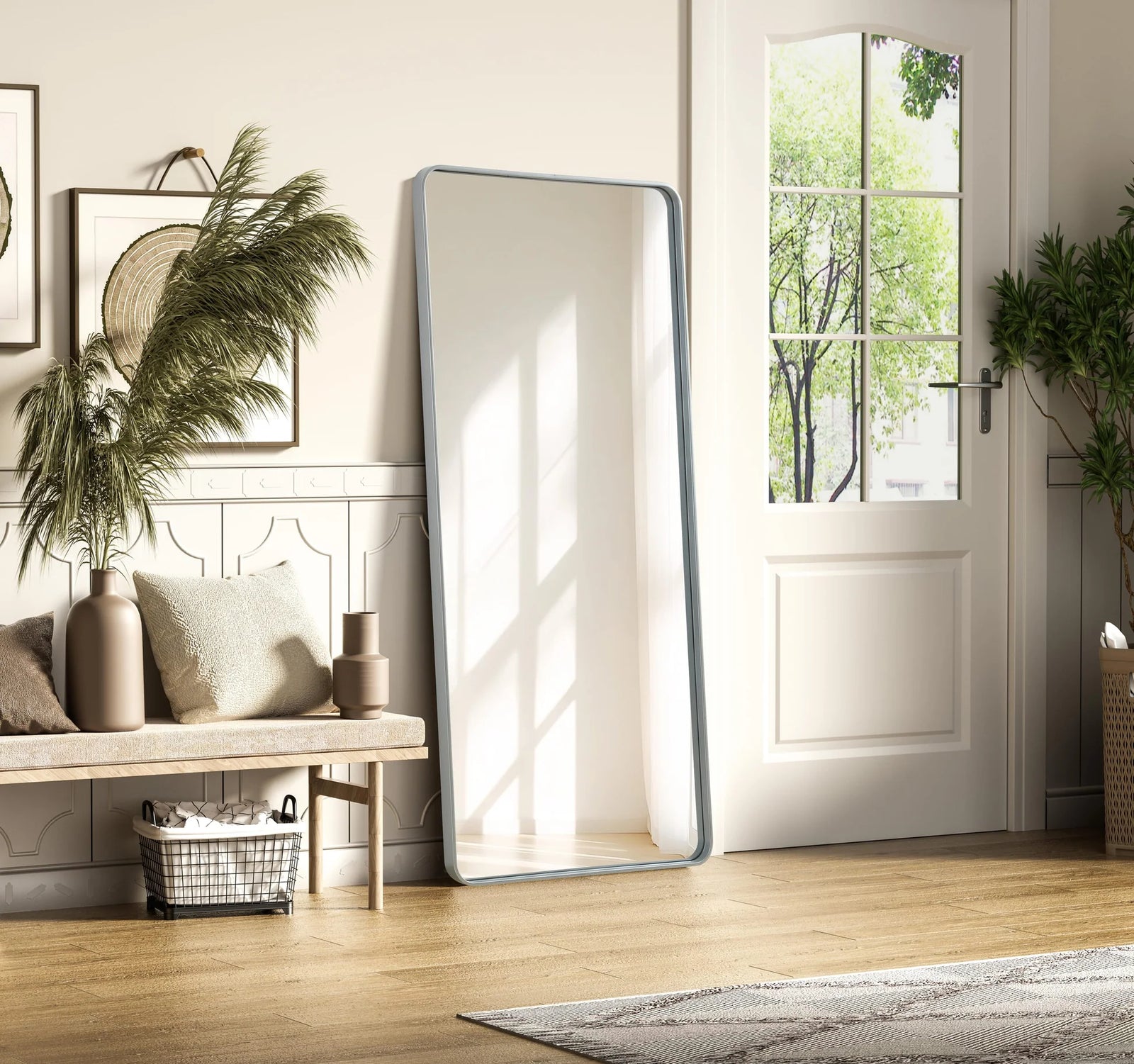 Contour Metal Rectangle Mirror 32X72 In Silver - View 2 - Joshua Marshal