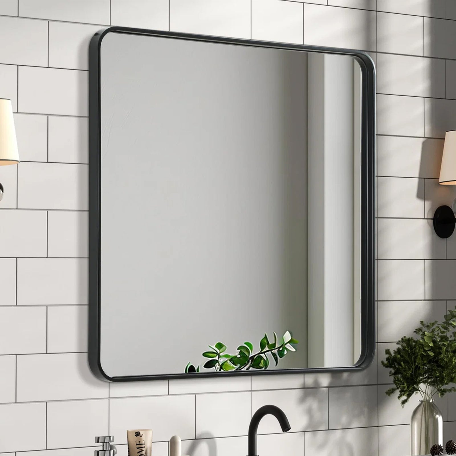 Contour Metal Rectangle Mirror 36X36 In Black Black Finish - DECOR by Joshua Marshal