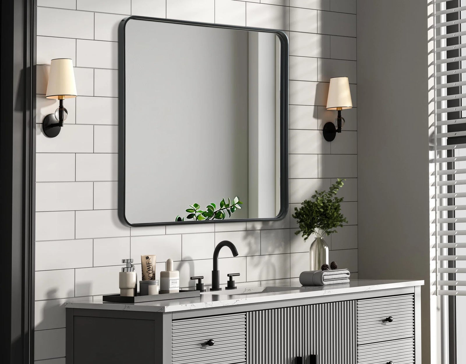 Contour Metal Rectangle Mirror 36X36 In Black - View 2 - Joshua Marshal