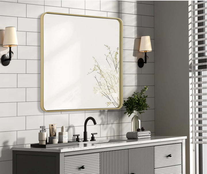 Contour Metal Rectangle Mirror 36X36 In Brass - View 2 - Joshua Marshal