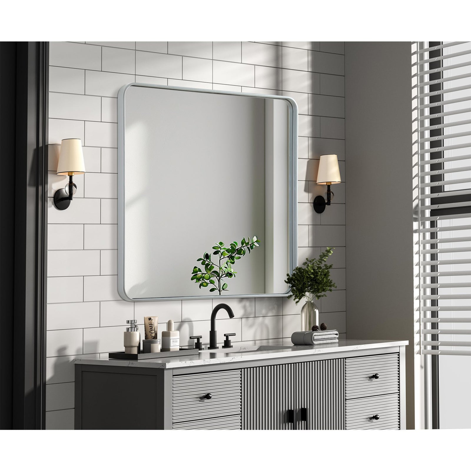 Contour Metal Rectangle Mirror 36X36 In Silver - View 2 - Joshua Marshal