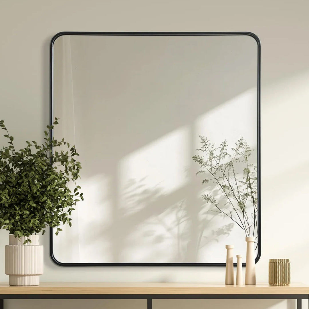 Contour Metal Rectangle Mirror 36X40 In Black Black Finish - DECOR by Joshua Marshal