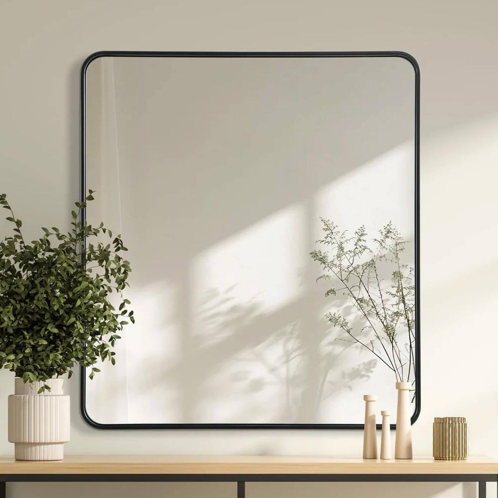 Contour Metal Rectangle Mirror 36X40 In Black Black Finish - DECOR by Joshua Marshal