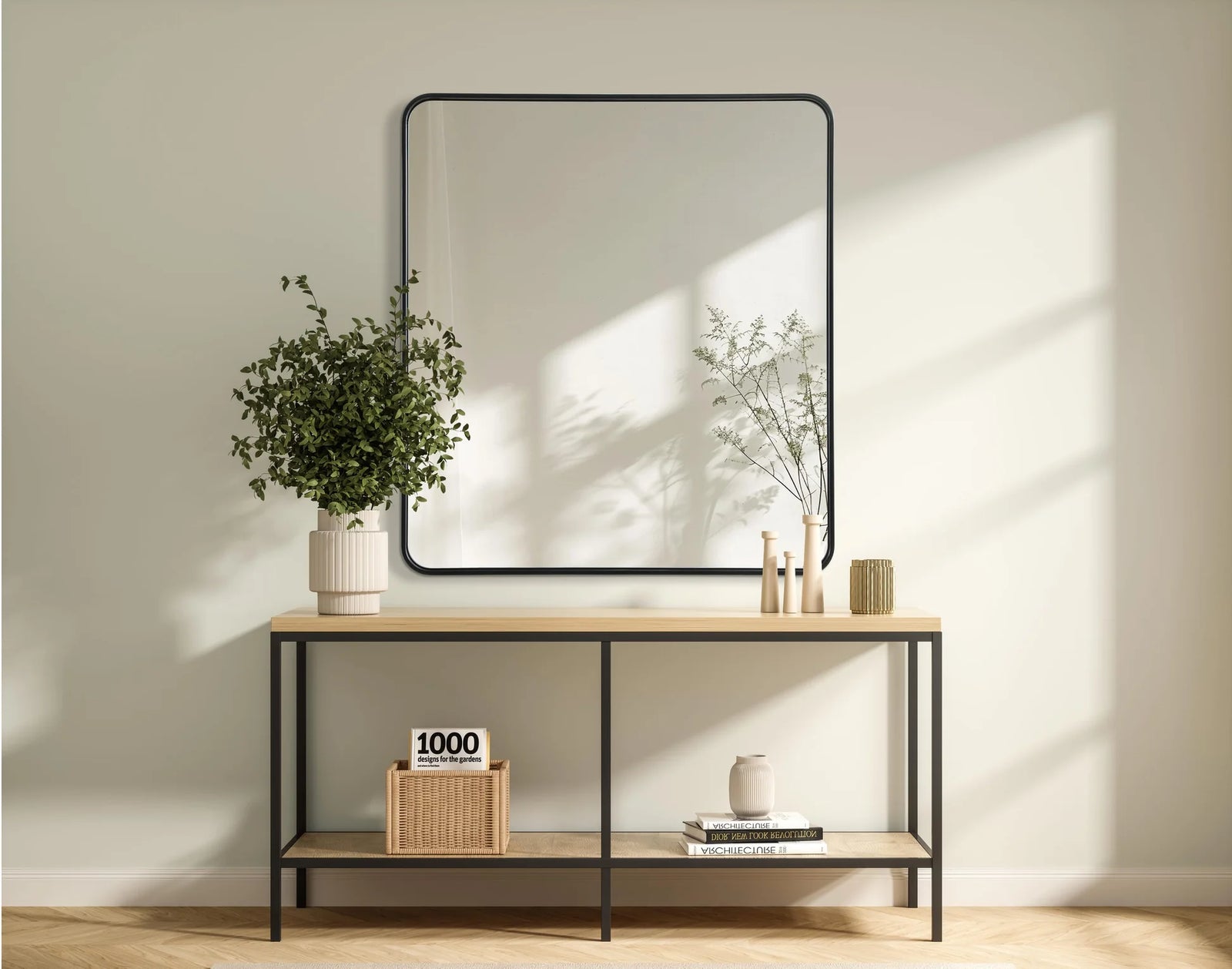 Contour Metal Rectangle Mirror 36X40 In Black - View 2 - Joshua Marshal