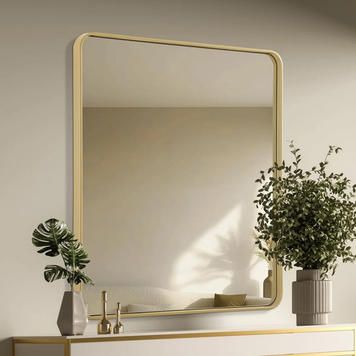 Contour Metal Rectangle Mirror 36X40 In Brass Brass Finish - DECOR by Joshua Marshal