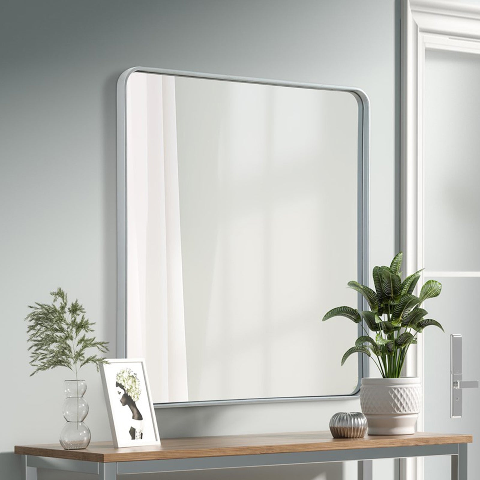 Contour Metal Rectangle Mirror 36X40 In Silver Silver Finish - DECOR by Joshua Marshal