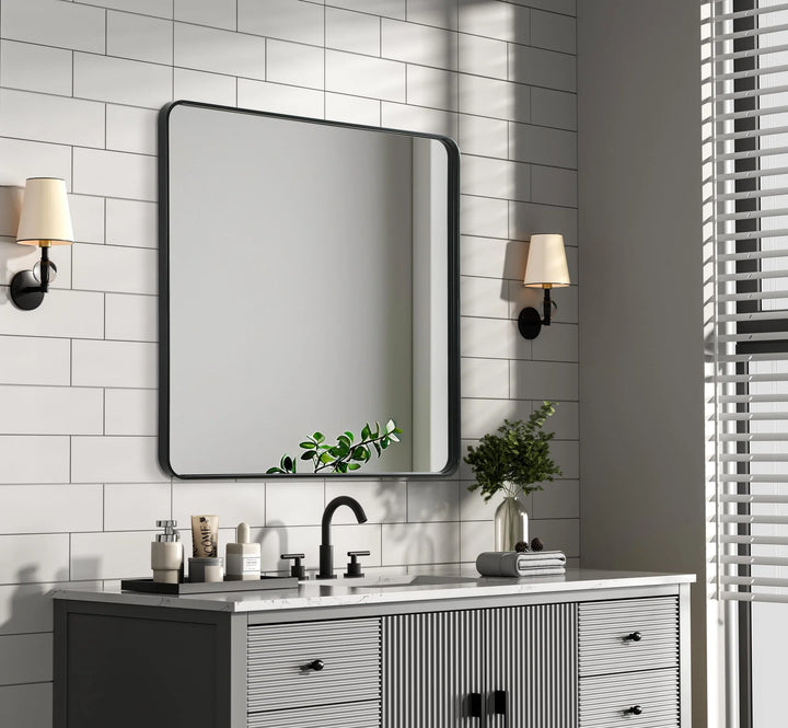 Contour Metal Square Mirror 42X42 In Black - View 2 - Joshua Marshal