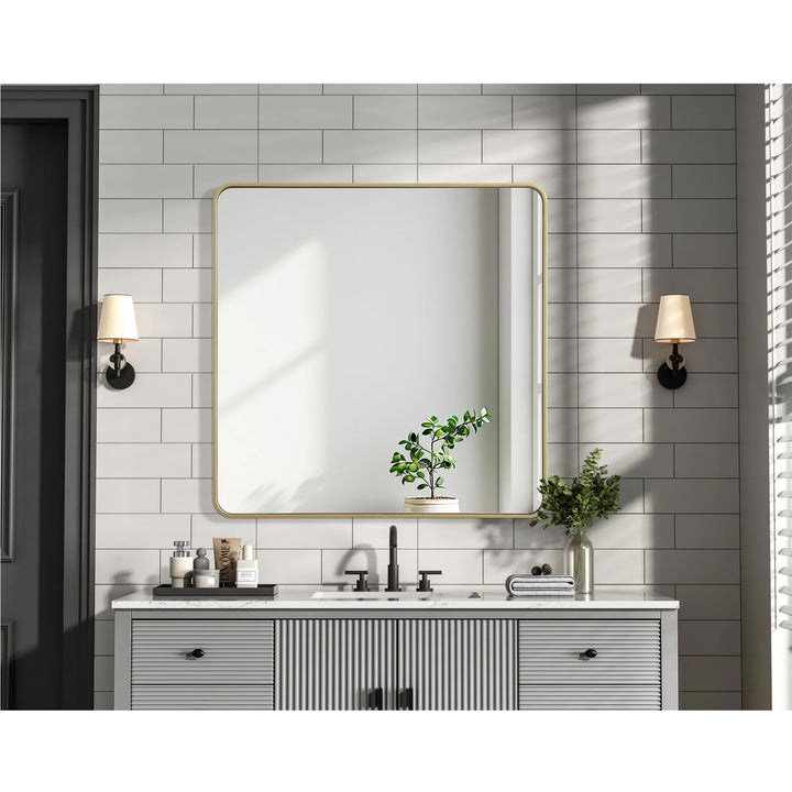 Contour Metal Square Mirror 42X42 In Brass Brass Finish - DECOR by Joshua Marshal