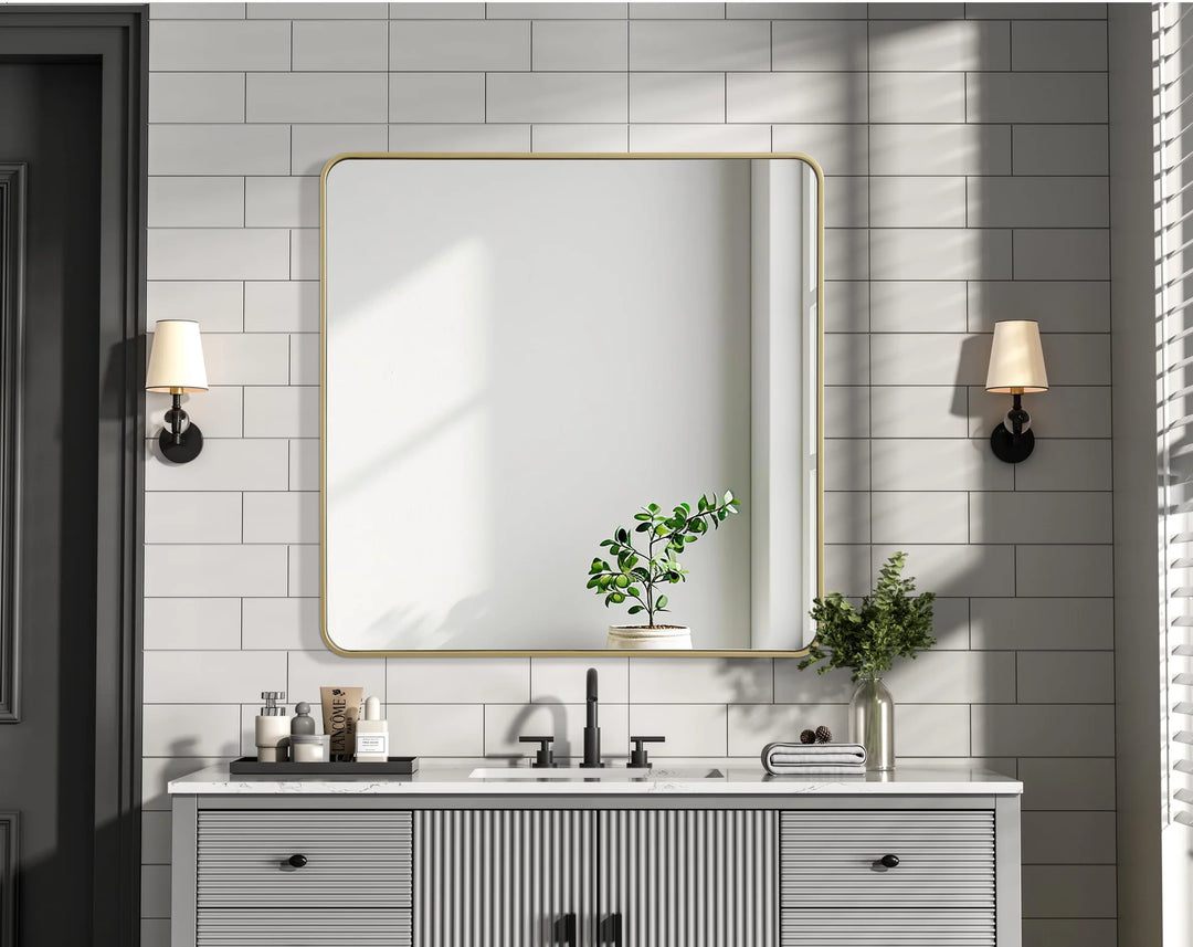 Contour Metal Square Mirror 42X42 In Brass - View 2 - Joshua Marshal