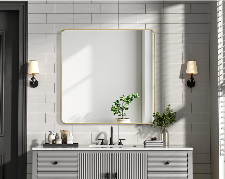 Contour Metal Square Mirror 42X42 In Brass - View 2 - Joshua Marshal