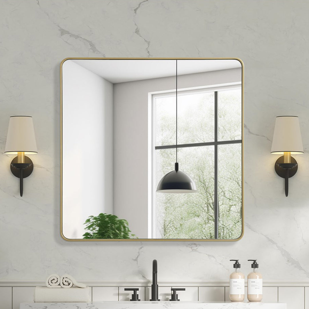 Contour Metal Square Mirror 48X48 In Brass Brass Finish - DECOR by Joshua Marshal