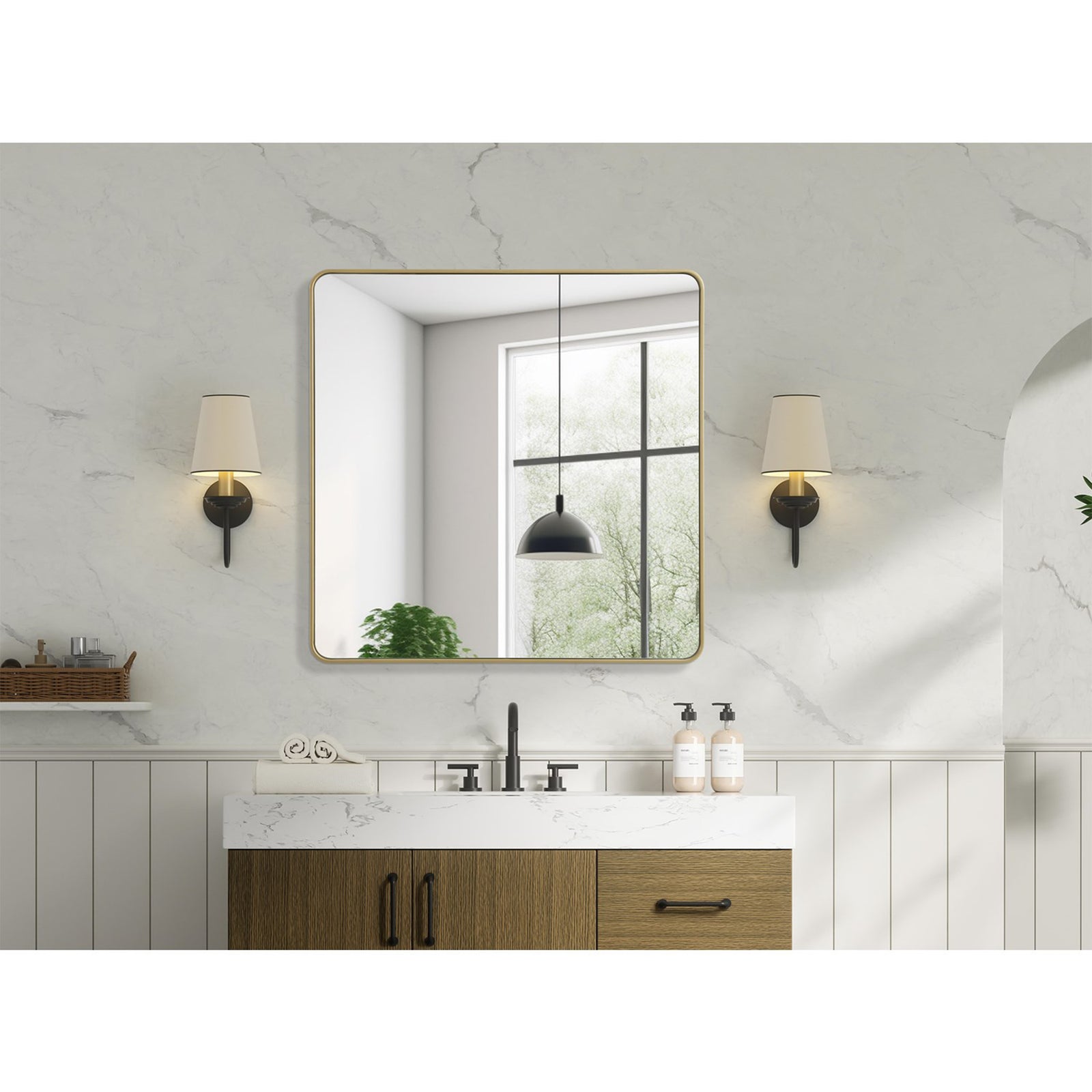 Contour Metal Square Mirror 48X48 In Brass - View 2 - Joshua Marshal