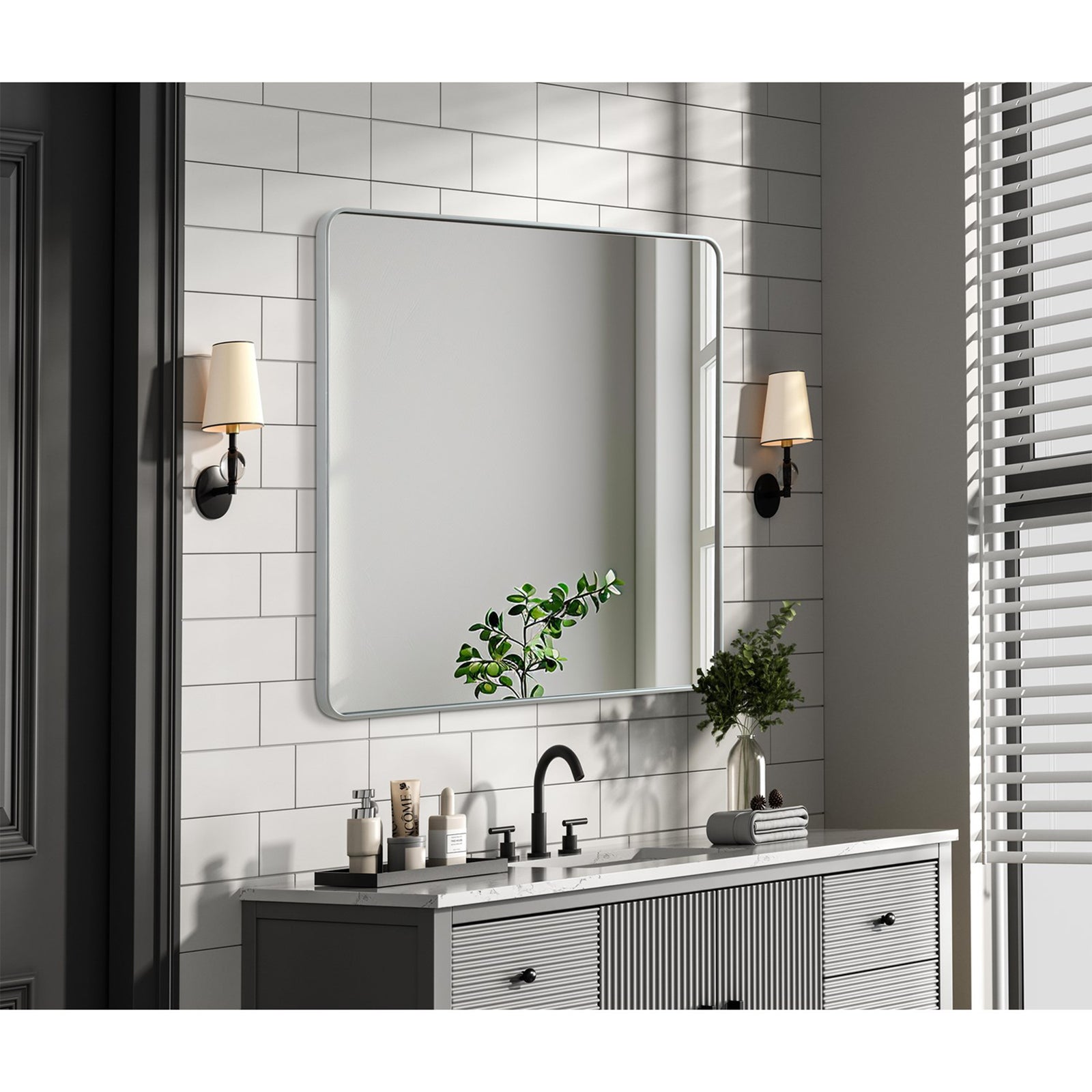 Contour Metal Square Mirror 48X48 In Silver - View 2 - Joshua Marshal