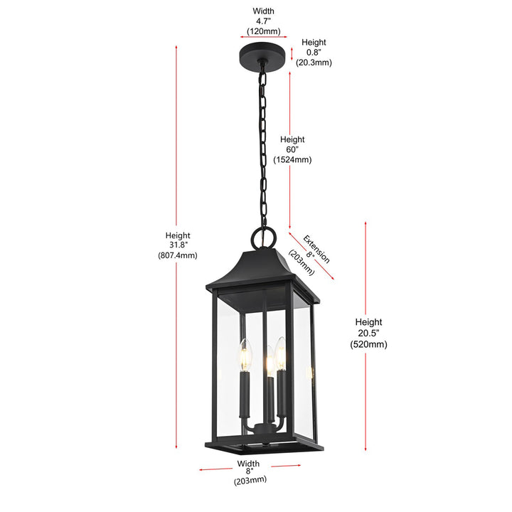 8 X 20.5 Inch Outdoor Pendant In Black - View 6 - Joshua Marshal