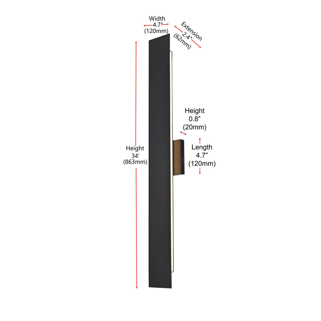 4.5 X 34 Inch Outdoor Wall Sconce In Black - View 6 - Joshua Marshal