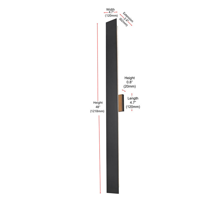 4.5 X 48 Inch Outdoor Wall Sconce In Black - View 6 - Joshua Marshal