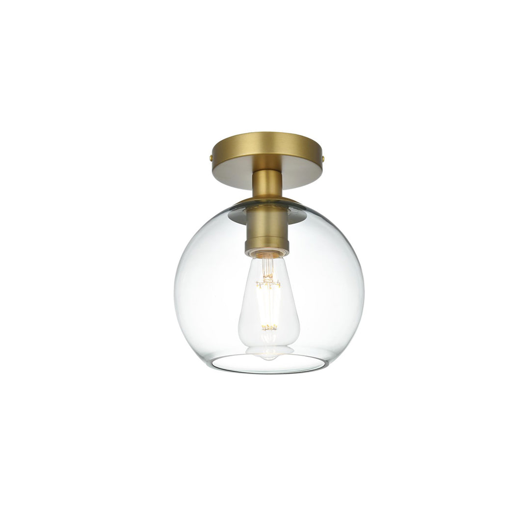 8 Inch Flush Mount Clear Shade In Satin Gold - View 3 - Joshua Marshal