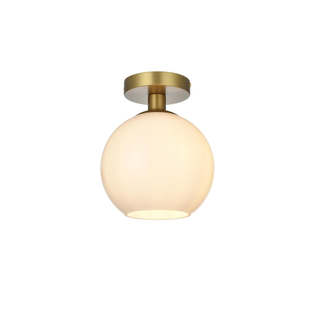 8 Inch Flush Mount Frosted White Shade In Satin Gold - View 3 - Joshua Marshal