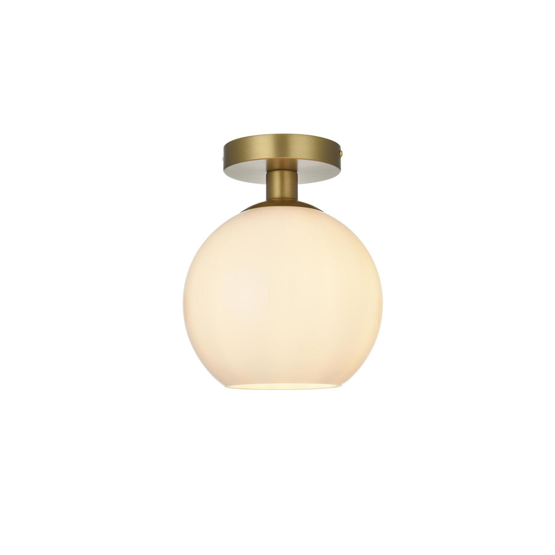 8 Inch Flush Mount Frosted White Shade In Satin Gold - View 4 - Joshua Marshal