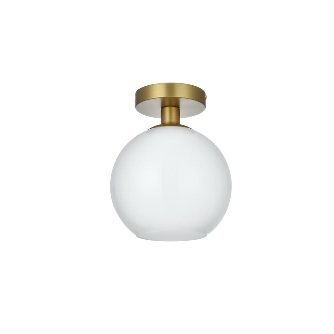 8 Inch Flush Mount Frosted White Shade In Satin Gold - View 5 - Joshua Marshal