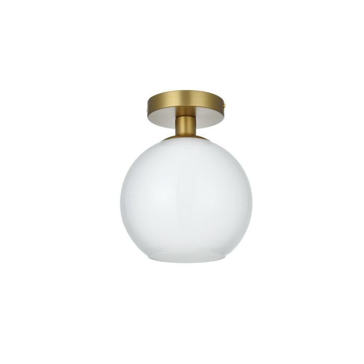8 Inch Flush Mount Frosted White Shade In Satin Gold - View 5 - Joshua Marshal