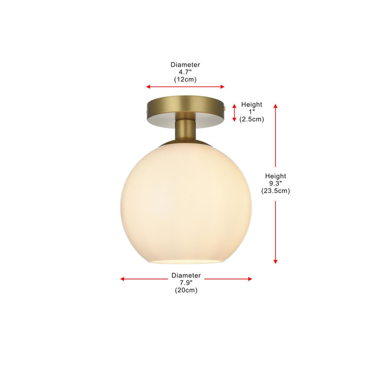 8 Inch Flush Mount Frosted White Shade In Satin Gold - View 6 - Joshua Marshal