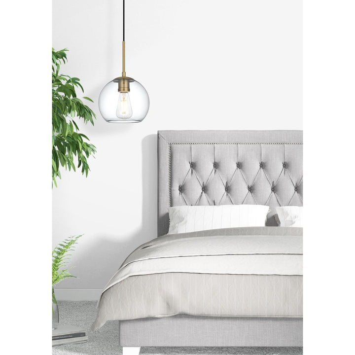 8 Inch Pendant Clear Shade In Satin Gold - View 2 - Joshua Marshal