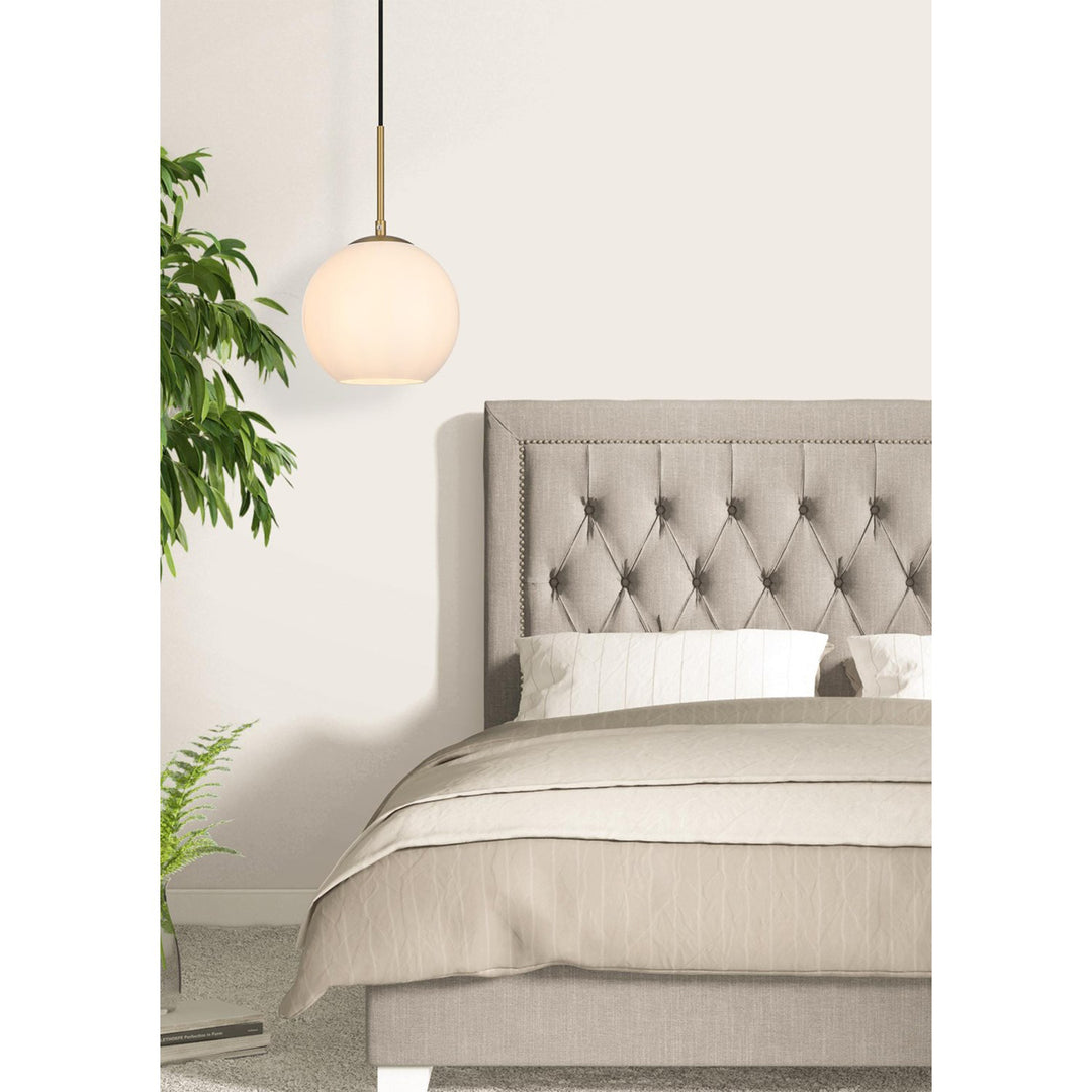 8 Inch Pendant Frosted White Shade In Satin Gold - View 2 - Joshua Marshal