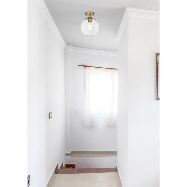 18 Inch Flush Mount Clear Shade In Satin Gold - View 2 - Joshua Marshal